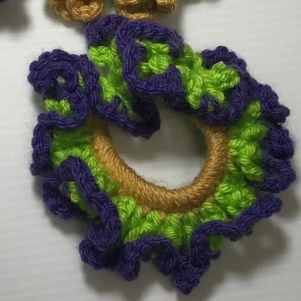 NWT Purple Green Gold Handmade Crocheted Hair Scrunchie Set of 3